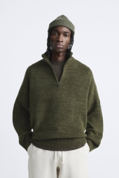 Мужской вязаный свитер ZARA с полумолнией 1159799975 (Зеленый, M)