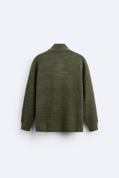 Чоловічий трикотажний светр ZARA з напівблискавкою 1159799975 (Зелений, M)