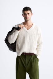 Мужской вязаный свитер ZARA 1159800594 (Молочный, XL)