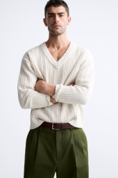 Чоловічий трикотажний светр ZARA 1159800594 (Молочний, XL)