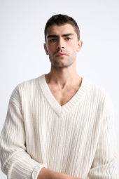 Чоловічий трикотажний светр ZARA 1159800594 (Молочний, XL)