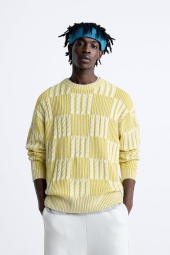Мужской вязаный свитер ZARA 1159800708 (Желтый, XL)