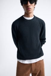 Чоловічий трикотажний светр ZARA 1159800742 (Білий/синій, M)
