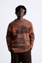 Мужской вязаный свитер ZARA 1159803217 (Оранжевый, L)