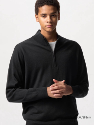 В'язаний светр із напівблискавкою UNIQLO із вовни 1159832473 (Чорний XL)