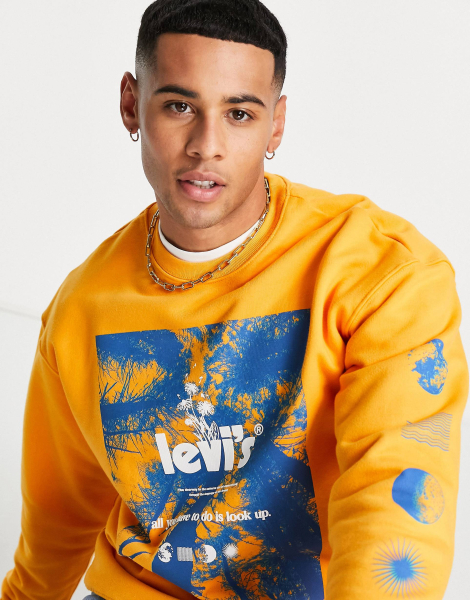Мужской свитшот Levi's кофта с принтом 1159771651 (Оранжевый, XL)