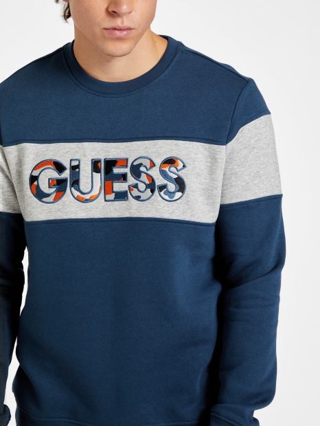 Мужской свитшот на флисе GUESS с логотипом 1159801447 (Синий, M)