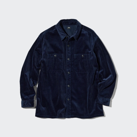 Вельветова куртка-сорочка UNIQLO на ґудзиках 1159793628 (Білий/синій, S)