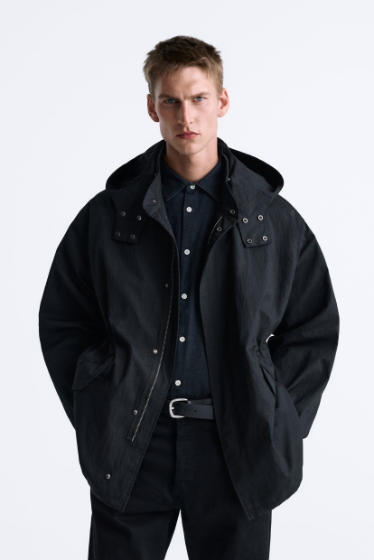 Мужская легкая куртка Zara с капюшоном 1159799969 (Черный, XL)