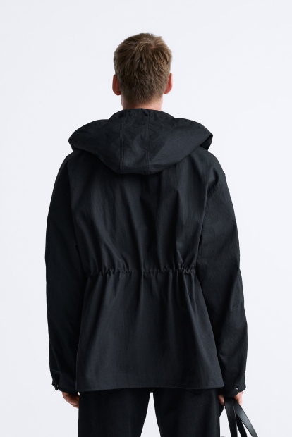 Мужская легкая куртка Zara с капюшоном 1159799969 (Черный, XL)