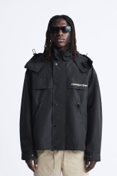 Мужская куртка Zara из технической ткани оверсайз 1159798408 (Черный, S)