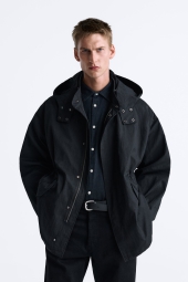 Мужская легкая куртка Zara с капюшоном 1159799968 (Черный, L)
