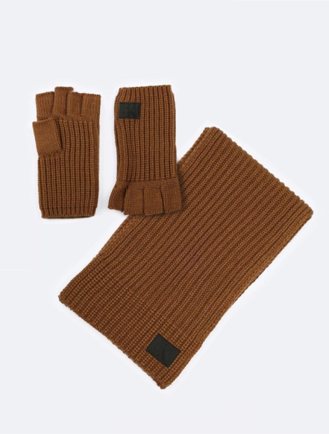 Вязаный набор Calvin Klein комплект шарф и перчатки 1159806304 (Коричневый, One size)