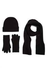 Вязаный комплект Michael Kors шапка, перчатки и шарф с логотипом 1159798085 (Черный, One size)