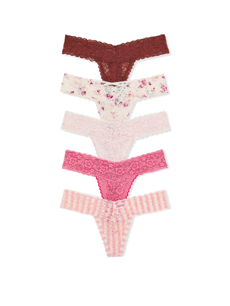 Набор кружевных трусиков тонг Victoria's Secret 5 шт 1159862995 (Разные цвета XS)