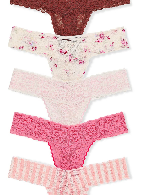 Набор кружевных трусиков тонг Victoria's Secret 5 шт 1159862995 (Разные цвета XS)