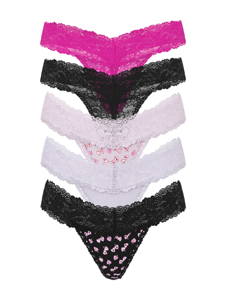Набор 5 трусиков тонг Victoria's Secret PINK 1159863690 (Разные цвета XS)