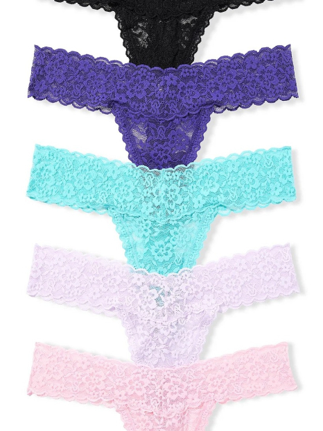 Набор кружевных трусиков тонг Victoria's Secret 5 шт 1161666316 (Разные цвета L)