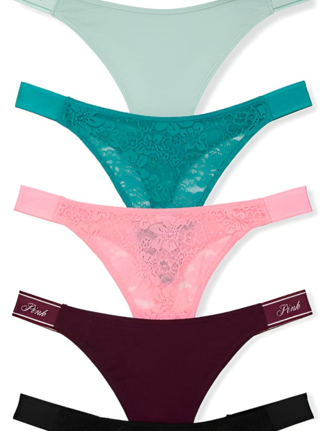Набор трусиков тонг Victoria's Secret PINK 5 шт 1161690344 (Разные цвета XL)