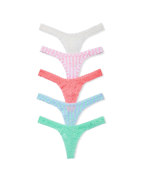 Набір мереживних трусиків тонг Victoria's Secret 5 шт 1161700803 (Різні кольори S)