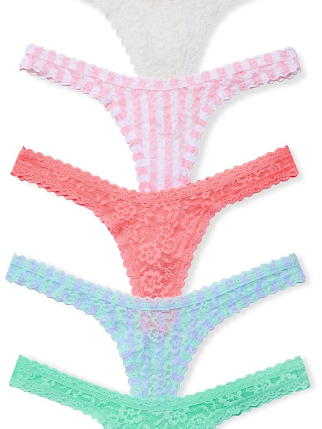 Набір мереживних трусиків тонг Victoria's Secret 5 шт 1161700803 (Різні кольори S)