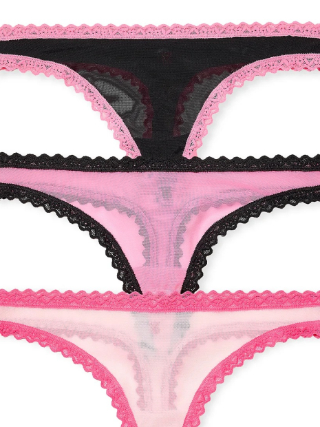 Набор сетчатых трусиков тонг Victoria's Secret 3 шт 1162281711 (Разные цвета XL)