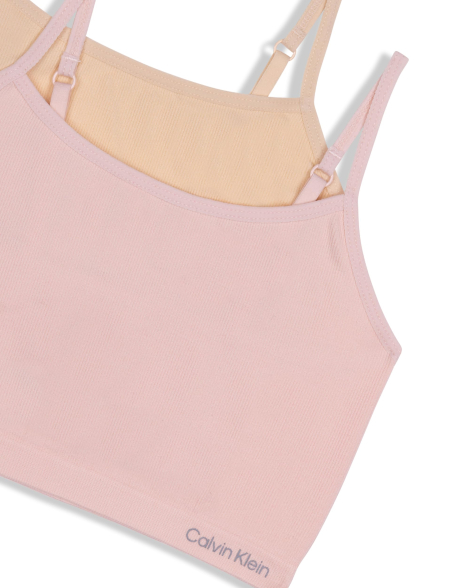 Комплект бра-топів Calvin Klein в рубчик 2 шт 1159854356 (Бежевий/рожевий S) на зріст 112-123 см