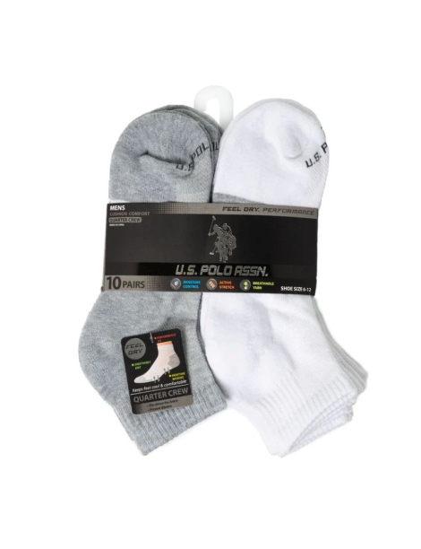 Набор мужских носков U.S.Polo Assn 10 пар 1159842702 (Белый/Серый One size)
