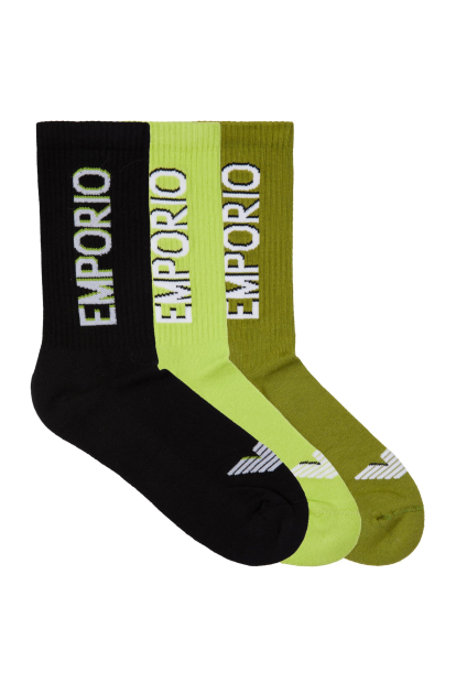 Набор высоких носков Emporio Armani 3 пары 1159846199 (Черный/Зеленый One size)