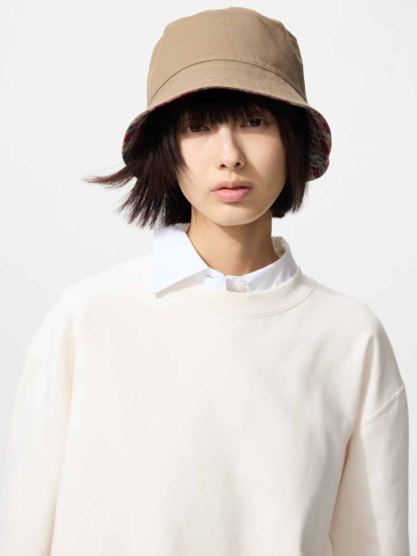 Двостороння панама UNIQLO із захистом від УФ-випромінювання 1161247076 (Бежевий One size)