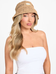 Панама из плетеной соломы рафии GUESS с логотипом 1159854547 (Бежевый One size)