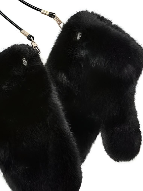 Варежки Victoria's Secret из искусственного меха 1159857233 (Черный One size)