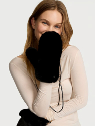 Варежки Victoria's Secret из искусственного меха 1159857233 (Черный One size)