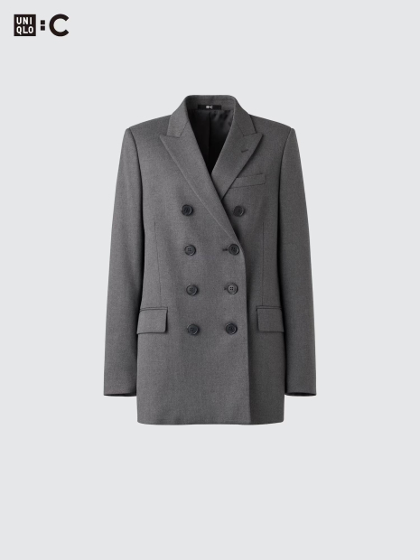 Двубортный приталенный пиджак UNIQLO на пуговицах 1159862175 (Серый M)