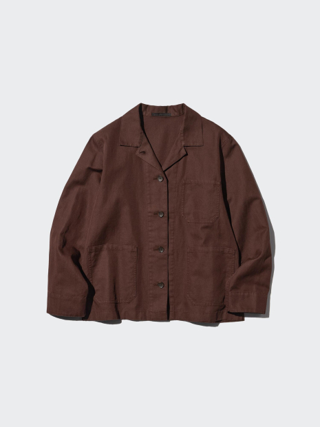 Легкий пиджак Uniqlo из смеси хлопка и льна 1159985989 (Коричневый M)