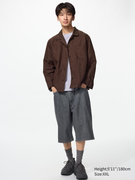 Легкий пиджак Uniqlo из смеси хлопка и льна 1159985989 (Коричневый M)