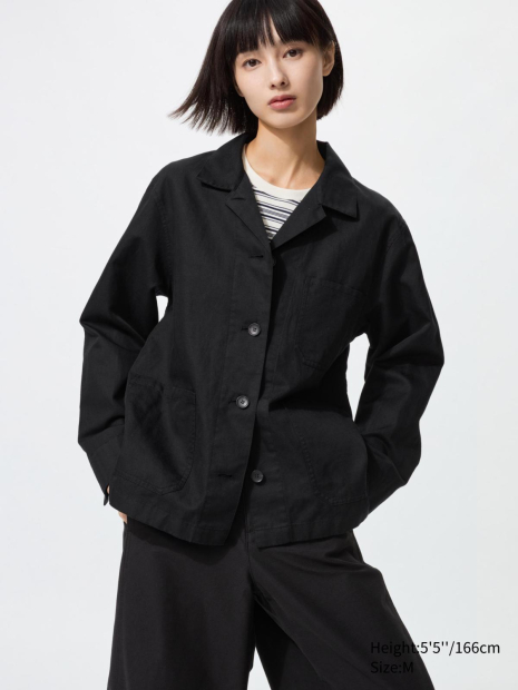 Легкий піджак Uniqlo із суміші бавовни та льону 1160014955 (Чорний S)