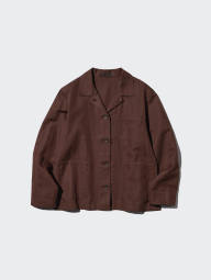 Легкий пиджак Uniqlo из смеси хлопка и льна 1159985989 (Коричневый M)