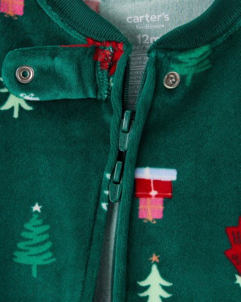 Велюрова піжама для малюків Carter's комбінезон на блискавці 1159852159 (Зелений 12M) на зріст 72-76 см