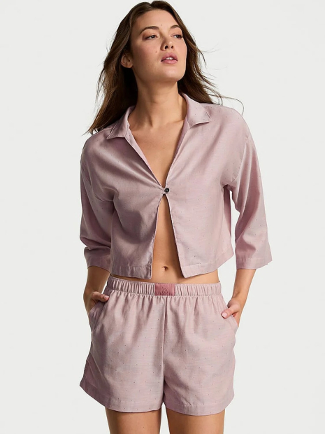 Домашний пижамный комплект Victoria’s Secret рубашка и шорты 1159838223 (Сиреневый L)