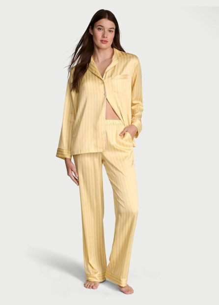 Женская сатиновая пижама Victoria's Secret рубашка и брюки 1159840526 (Желтый XS)