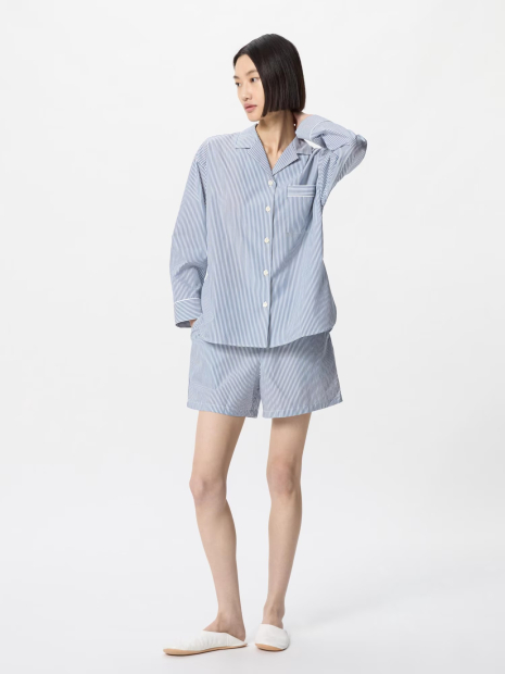 Жіноча піжама Uniqlo комплект сорочка та шорти 1159841602 (Синій XS)