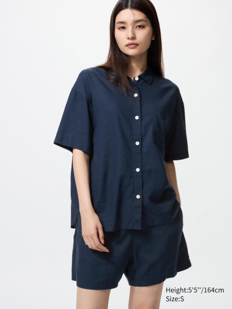 Жіноча піжама Uniqlo комплект сорочка та шорти 1159842493 (Синій M)