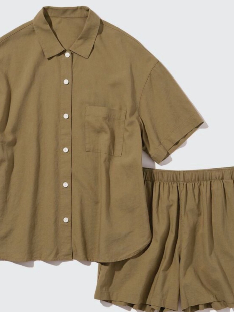 Женская пижама Uniqlo комплект рубашка и шорты 1159842981 (Зеленый M)