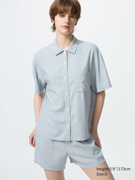 Женская пижама Uniqlo комплект рубашка и шорты 1159842984 (Голубой L)