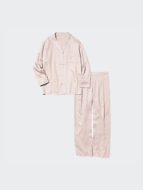 Сатиновая пижама Uniqlo комплект рубашка и штаны 1159843041 (Розовый XXL)