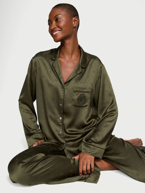 Атласная женская пижама Victoria's Secret рубашка и брюки 1159843427 (Зеленый XS)