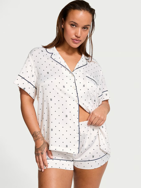 Сатинова піжама Victoria's Secret сорочка та шорти 1159843480 (Білий XXL)