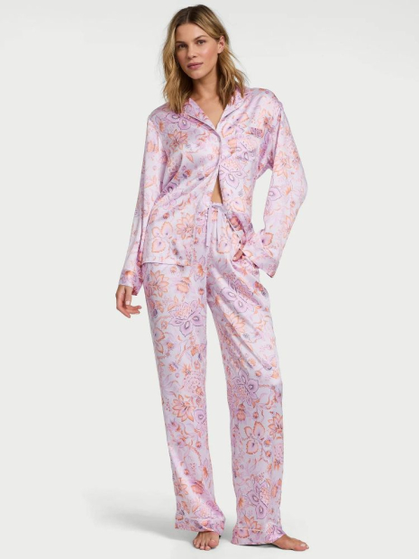 Атласная женская пижама Victoria's Secret рубашка и брюки 1159846579 (Сиреневый S)