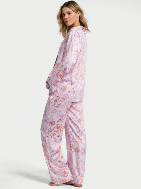 Атласная женская пижама Victoria's Secret рубашка и брюки 1159846579 (Сиреневый S)